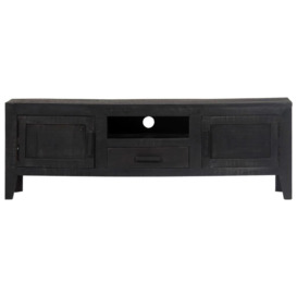 TV Cabinet Black 118x30x40 cm Solid Mango Wood - thumbnail 2