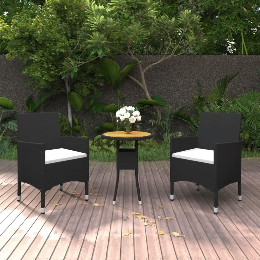 3 Piece Garden Bistro Set Poly Rattan and Solid Wood Black - image 1