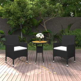 3 Piece Garden Bistro Set Poly Rattan and Solid Wood Black