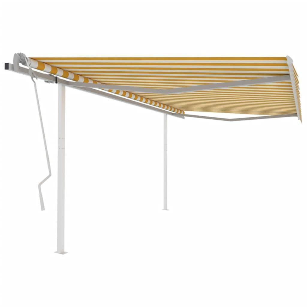 Manual Retractable Awning with Posts 4x3 m Yellow and White - image 1