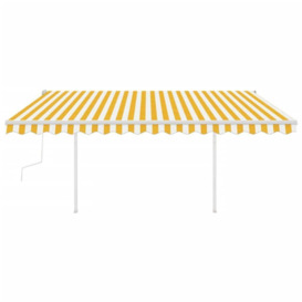 Manual Retractable Awning with Posts 4x3 m Yellow and White - thumbnail 3