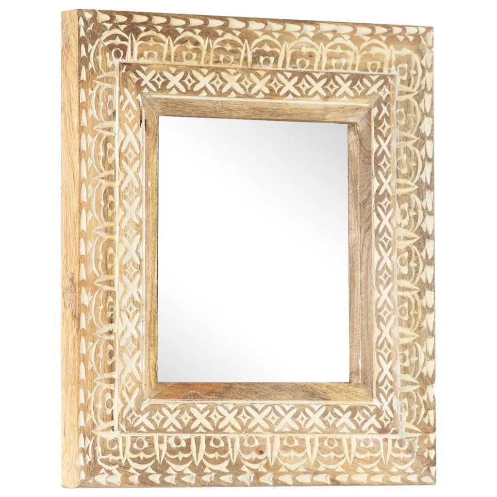 Hand-Carved Mirror 50x50x2.6 cm Solid Mango Wood - image 1