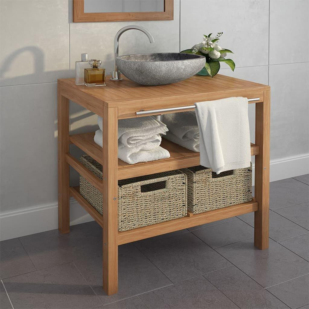Bathroom Vanity Cabinet with 2 Baskets Solid Teak 74x45x75 cm - image 1