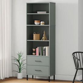 Bookcase with 2 Drawers Grey 60x35x180 cm Solid Wood OSLO