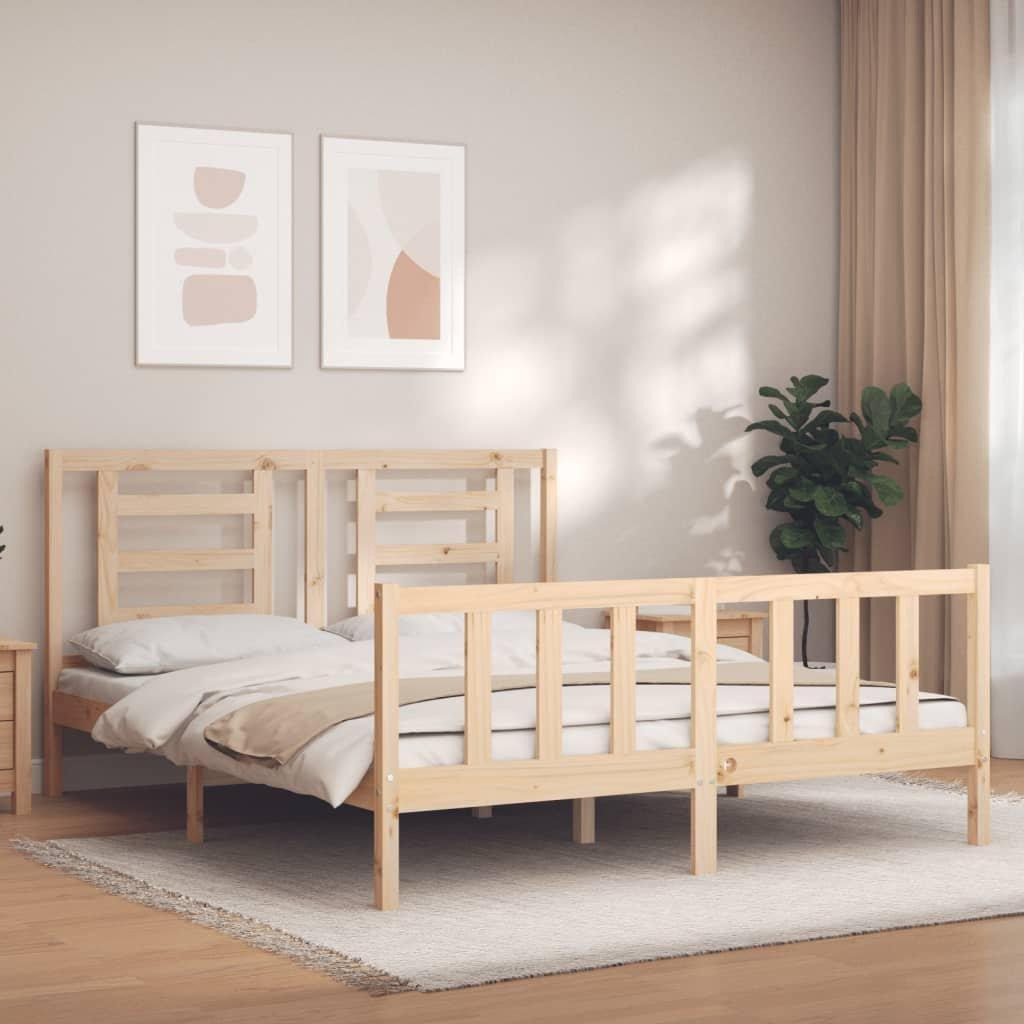 Bed Frame with Headboard King Size Solid Wood - image 1