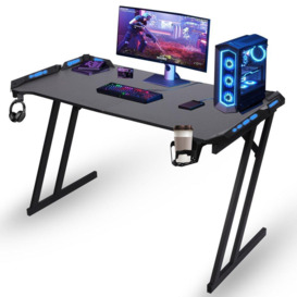 LED Computer Gaming Desk with Cup Holder and Headphone Hook