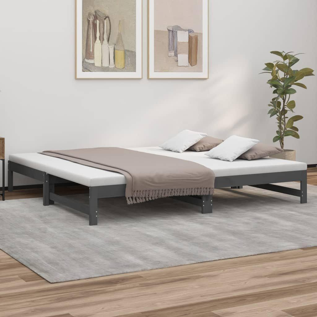 Pull-out Day Bed Grey 2x(100x200) cm Solid Wood Pine - image 1