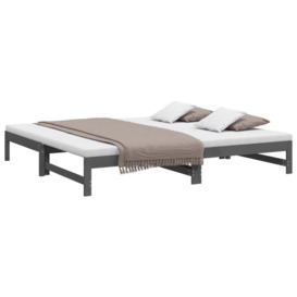 Pull-out Day Bed Grey 2x(100x200) cm Solid Wood Pine - thumbnail 3