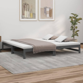 Pull-out Day Bed Grey 2x(100x200) cm Solid Wood Pine