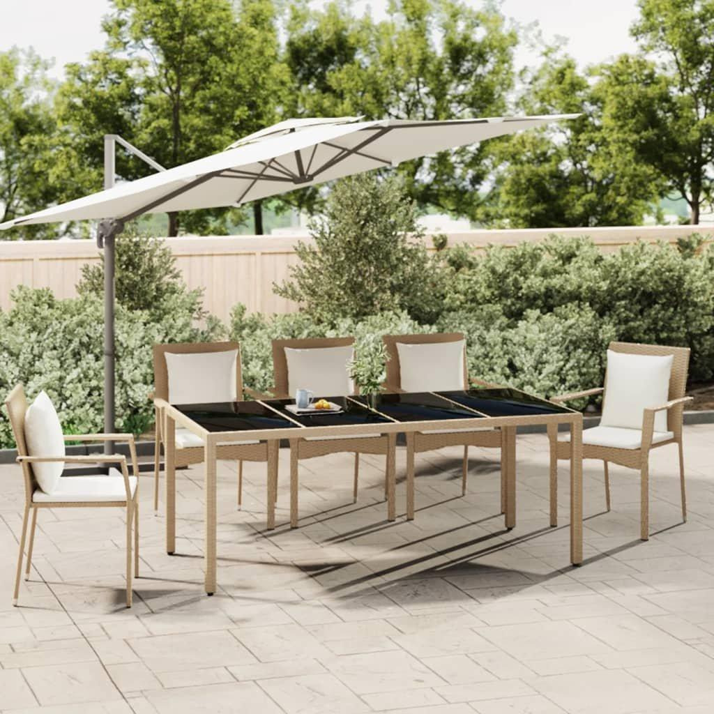 Garden Table with Glass Top Beige Poly Rattan&Tempered Glass - image 1