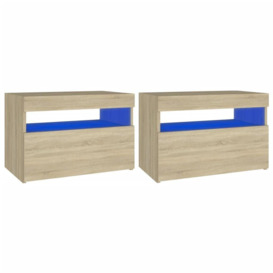 Bedside Cabinet & LED Lights 2 pcs Sonoma Oak 60x35x40 cm - thumbnail 2