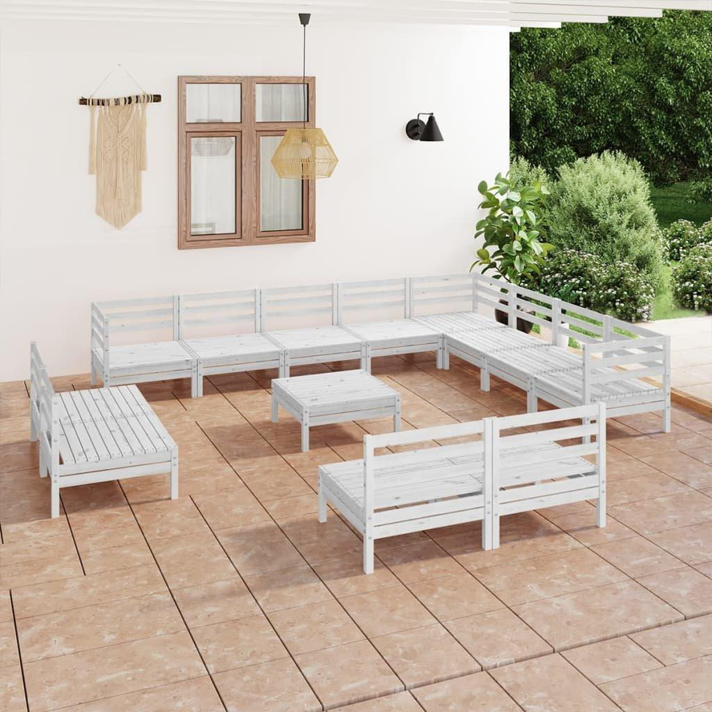 13 Piece Garden Lounge Set Solid Wood Pine White - image 1