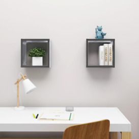 Wall Cube Shelves 2 pcs High Gloss Grey 30x15x30 cm - thumbnail 3