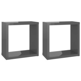 Wall Cube Shelves 2 pcs High Gloss Grey 30x15x30 cm - thumbnail 2