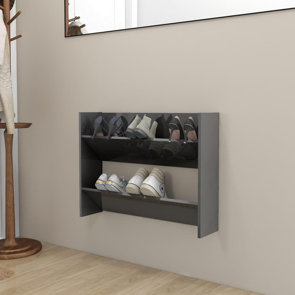 Wall Shoe Cabinet High Gloss Grey 80x18x60 cm Engineered Wood - image 1