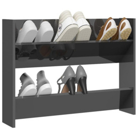 Wall Shoe Cabinet High Gloss Grey 80x18x60 cm Engineered Wood - thumbnail 3