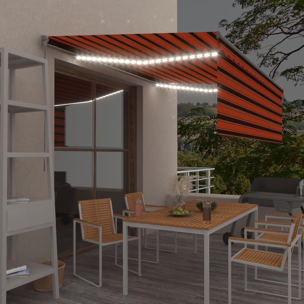Manual Retractable Awning with Blind&LED 4x3m Orange&Brown - image 1