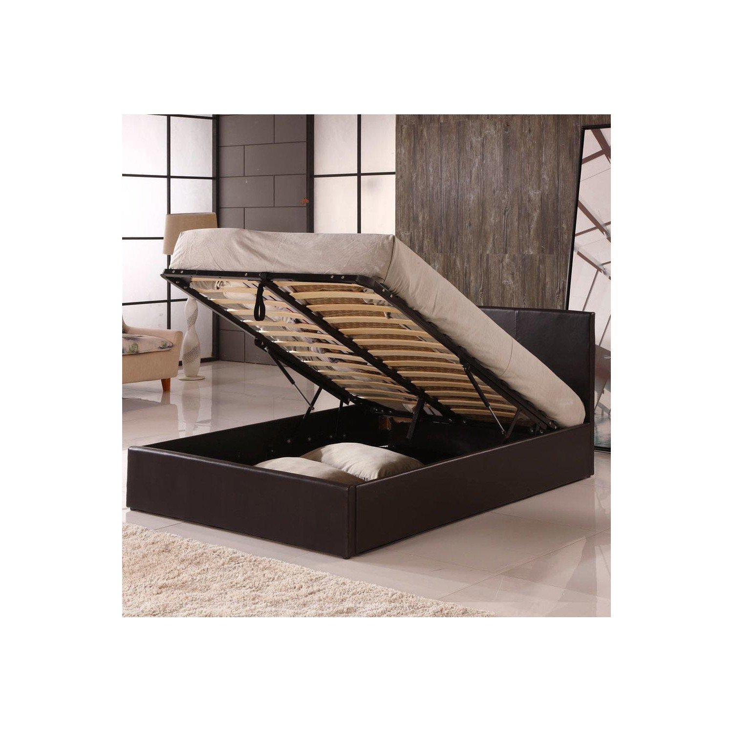 Ottoman Double Storage Bed Faux Leather with Gas Lift Up Base - image 1