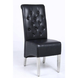 A Pair (x2) Leather Aire High Back Dining Chairs with Chrome Legs - thumbnail 2