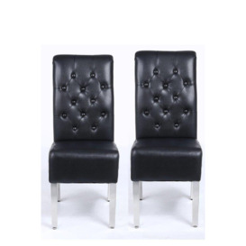 A Pair (x2) Leather Aire High Back Dining Chairs with Chrome Legs - thumbnail 1