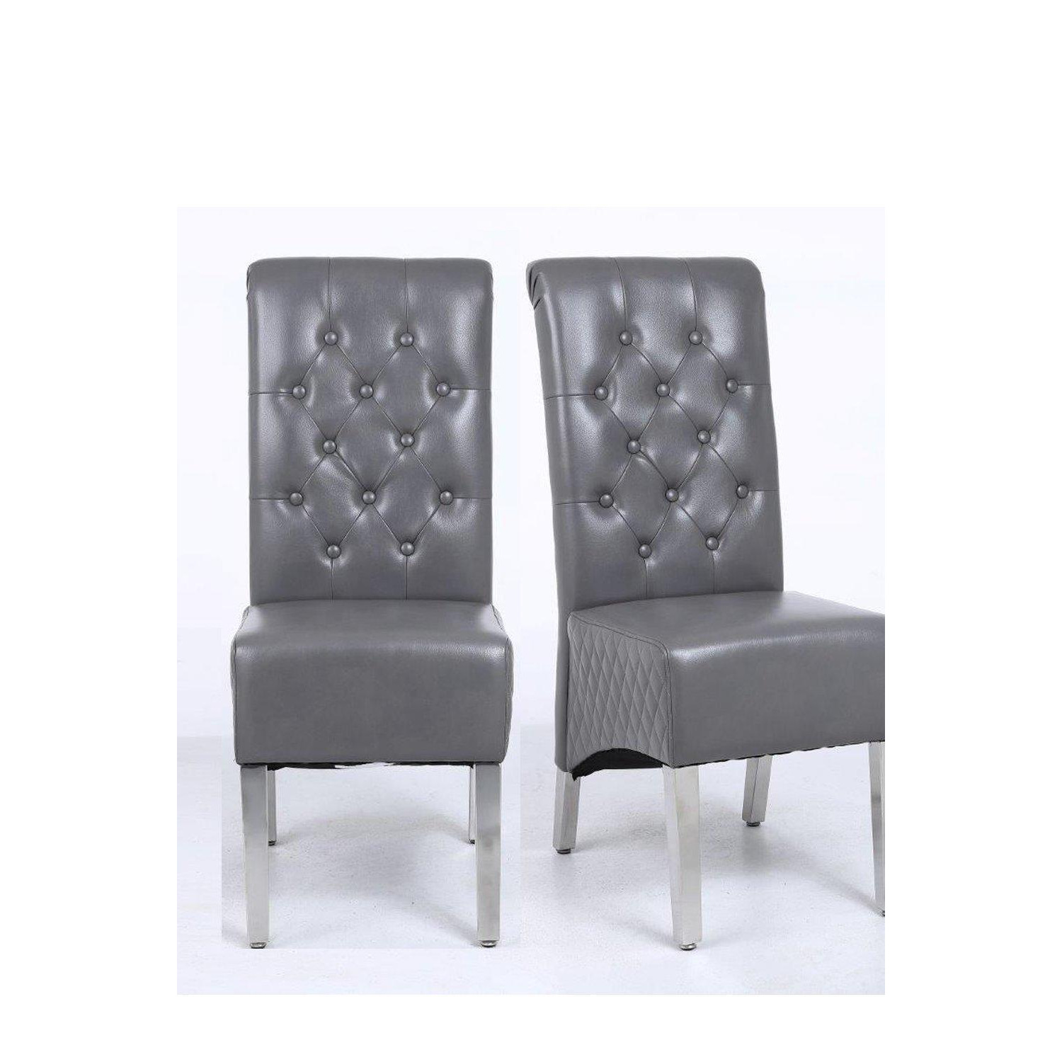 A Pair (x2) Leather Aire High Back Dining Chairs with Chrome Legs - image 1