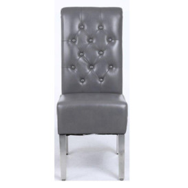 A Pair (x2) Leather Aire High Back Dining Chairs with Chrome Legs - thumbnail 3