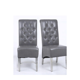A Pair (x2) Leather Aire High Back Dining Chairs with Chrome Legs - thumbnail 1