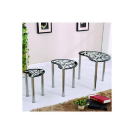 Tempered Glass Nest of 3 Tables Set with Chrome Frame