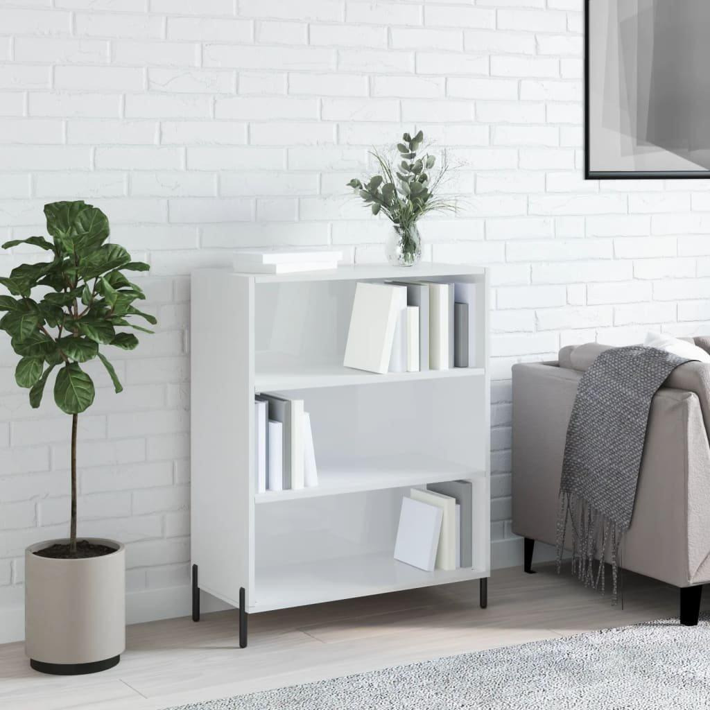 Shelf Cabinet High Gloss White 69.5x32.5x90 cm Engineered Wood - image 1
