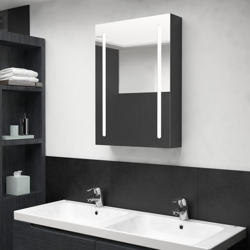 LED Bathroom Mirror Cabinet Shining Black 50x13x70 cm - image 1