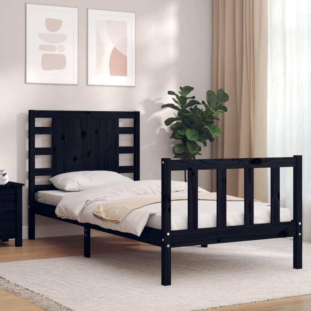 Bed Frame with Headboard Black Small Single Solid Wood - image 1