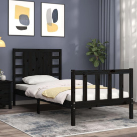 Bed Frame with Headboard Black Small Single Solid Wood - thumbnail 3