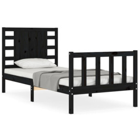 Bed Frame with Headboard Black Small Single Solid Wood - thumbnail 2