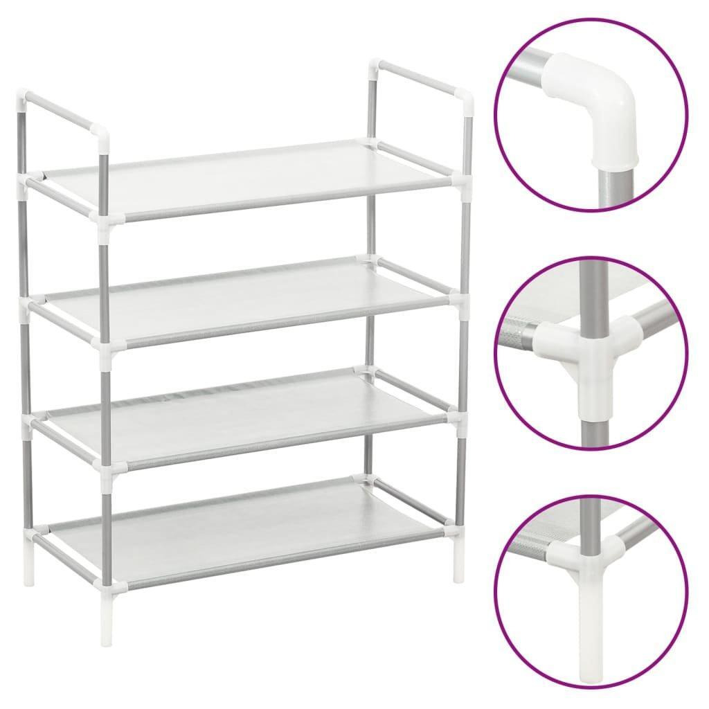 Shoe Rack with 4 Shelves Metal and Non-woven Fabric Silver - image 1