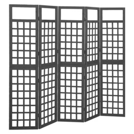 5-Panel Room Divider/Trellis Solid Fir Wood Black 201.5x180 cm