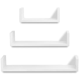 3 White MDF U-shaped Floating Wall Display Shelves Book/DVD Storage - thumbnail 3