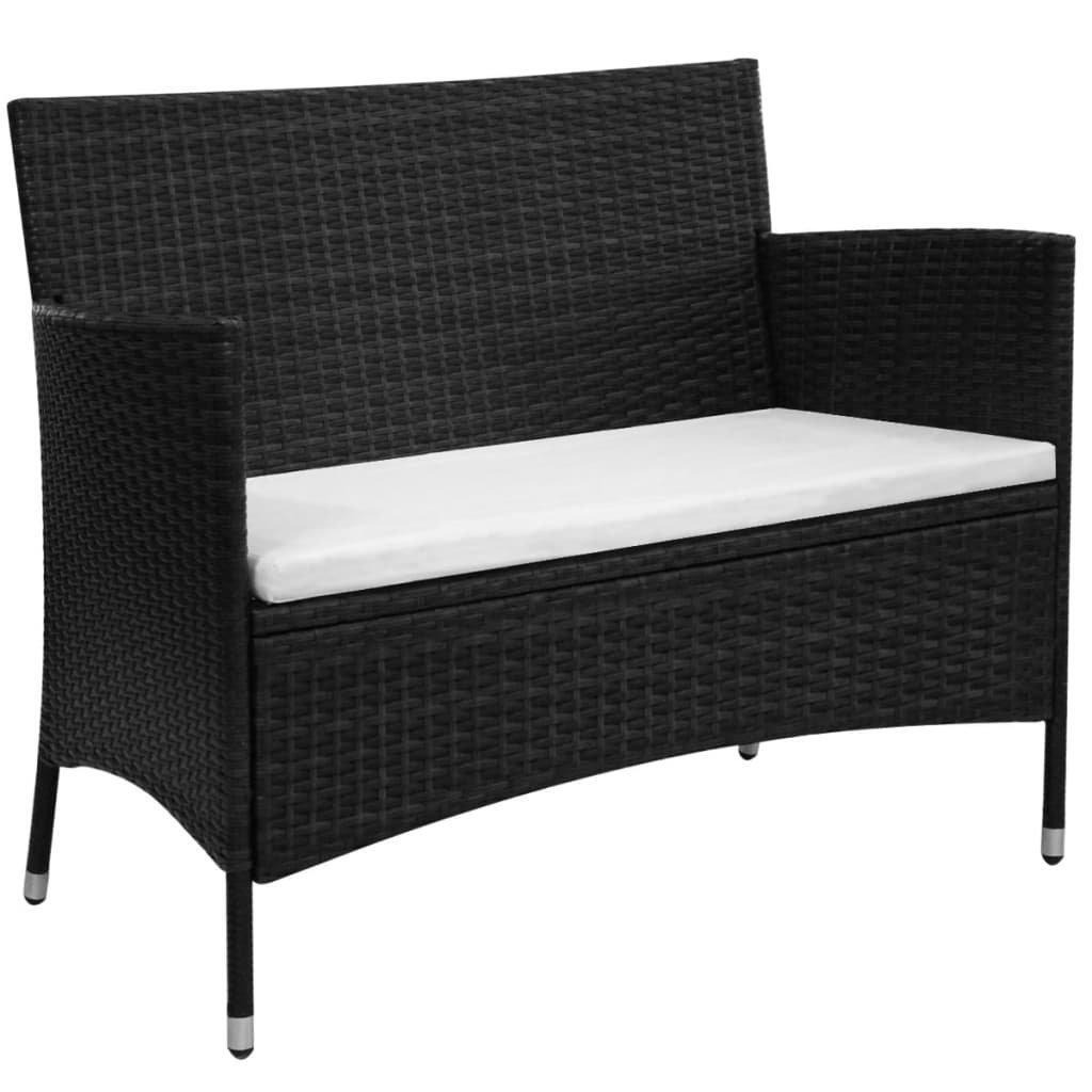 Garden Bench with Cushion Poly Rattan Black - image 1