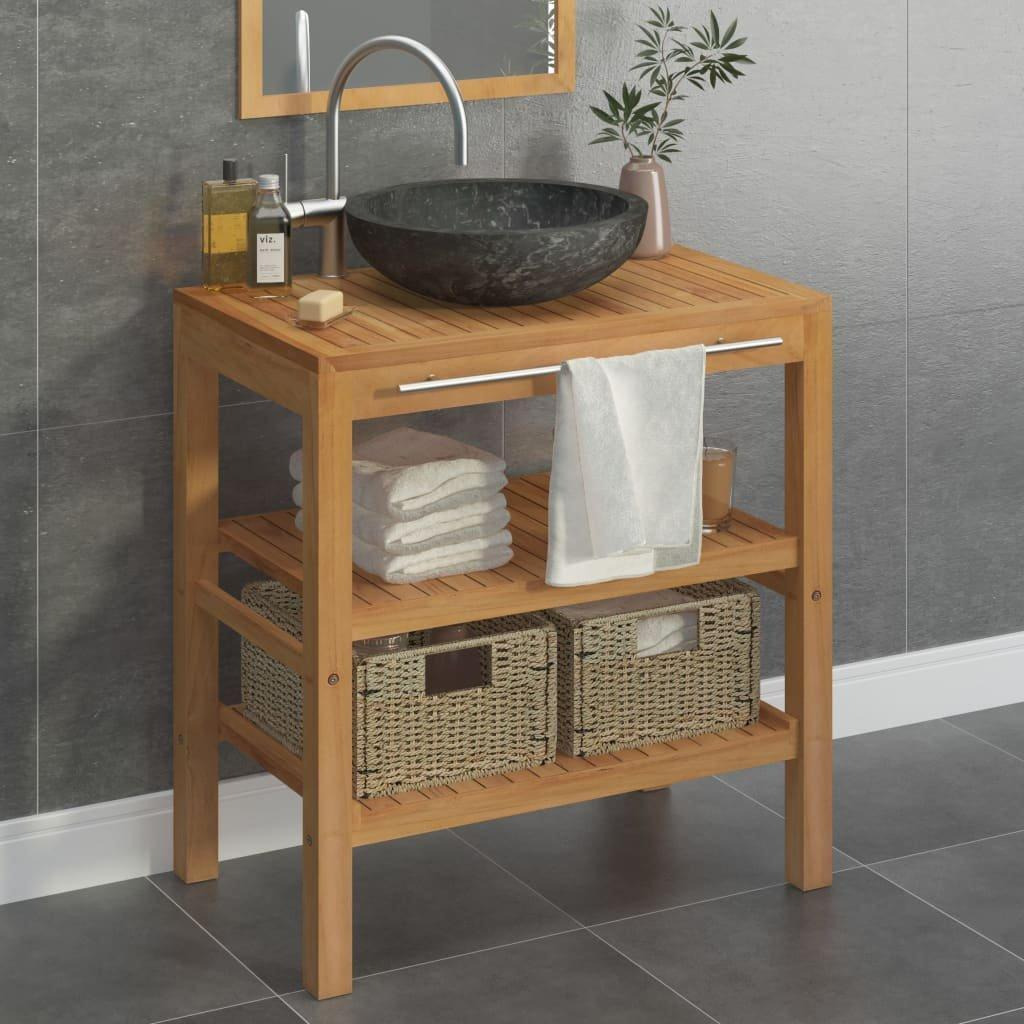 Bathroom Vanity Cabinet Solid Teak with Sink Marble Black - image 1