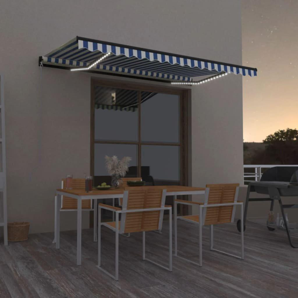 Manual Retractable Awning with LED 400x350 cm Blue and White - image 1