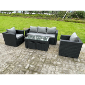 Wicker Rattan Garden Furniture Sofa Sets Outdoor Patio Coffee Table With Stools Black - thumbnail 1