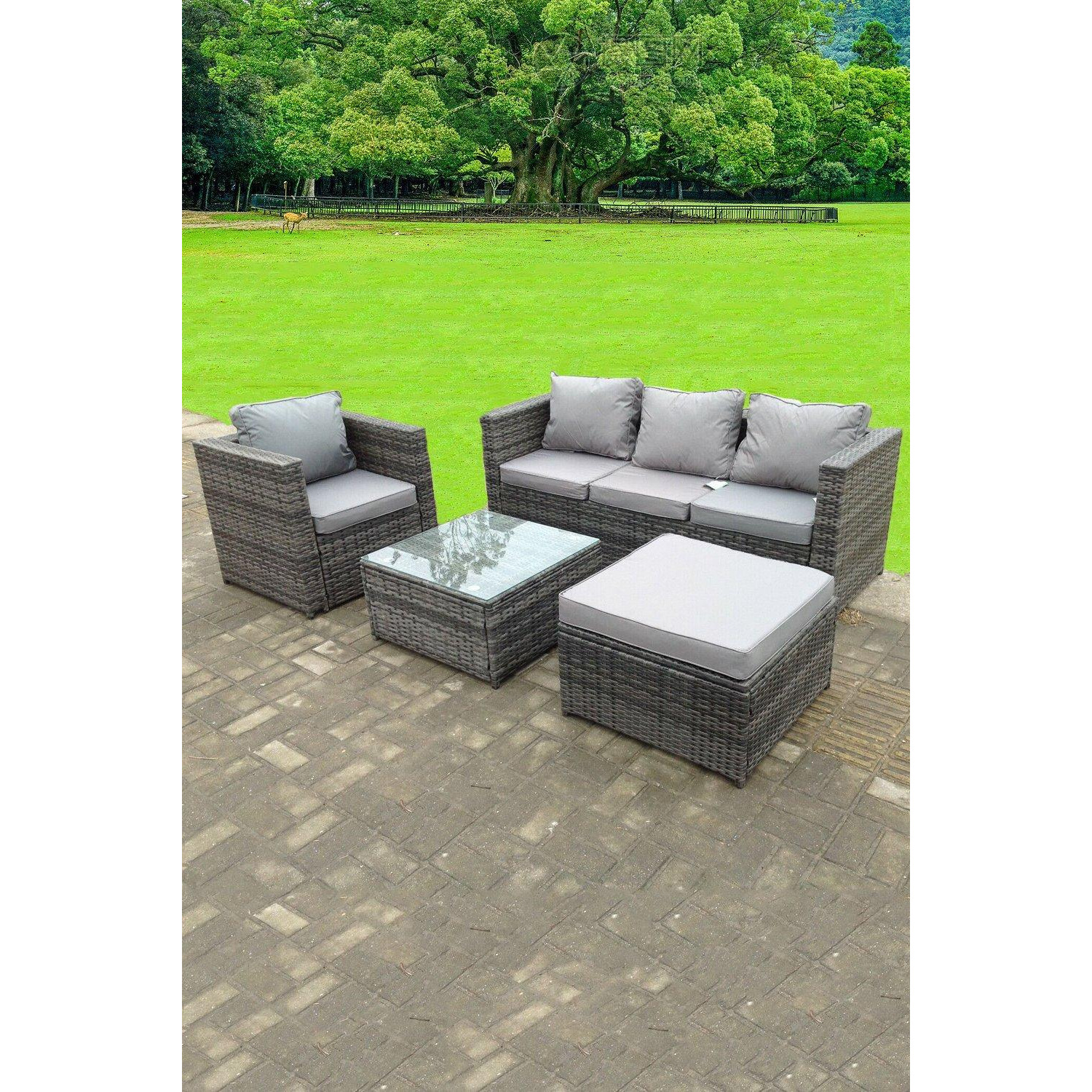 Lounge Rattan Sofa Set With Tables Stool Outdoor Furniture 5 Seater - image 1