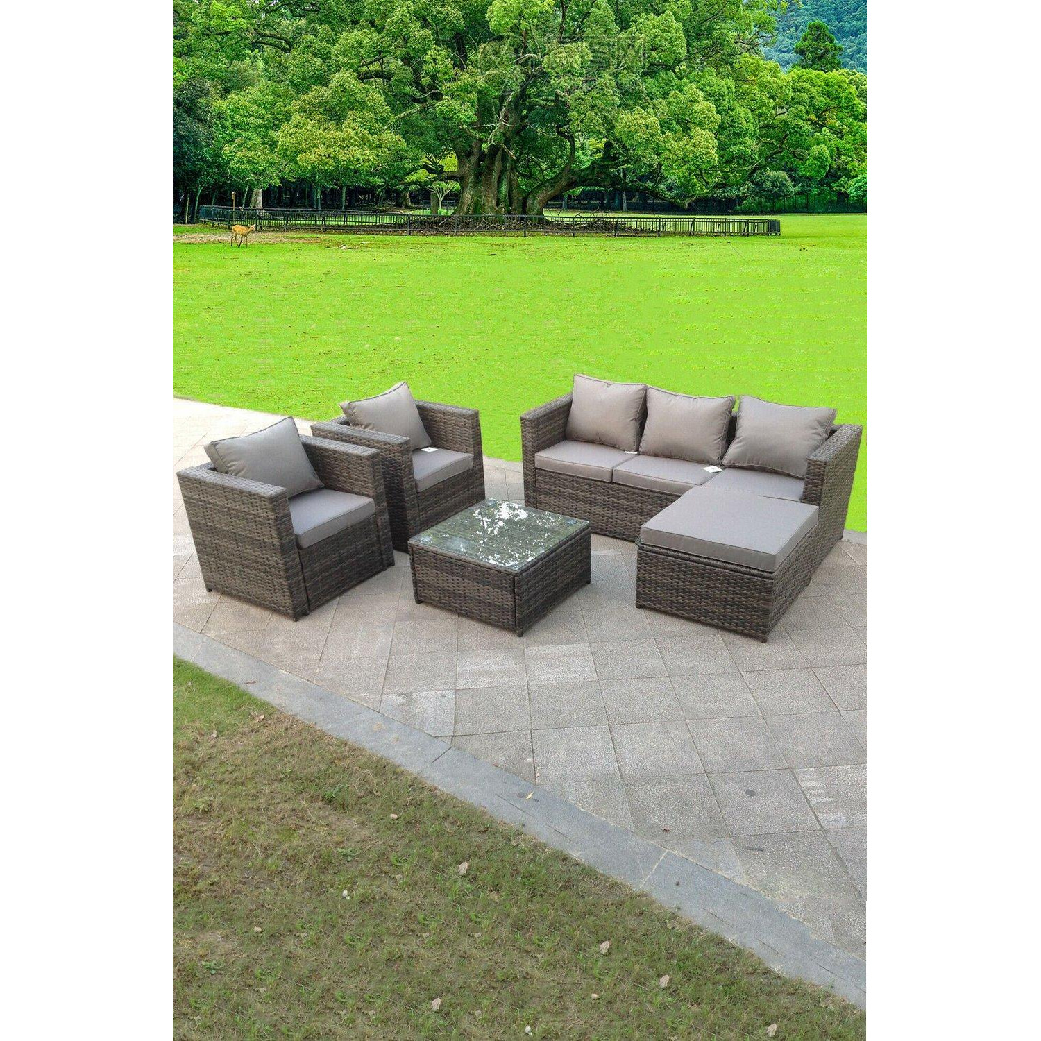 Lounge Rattan Sofa Set With Tables 2 Armchair Stool Outdoor Furniture 6 Seater - image 1