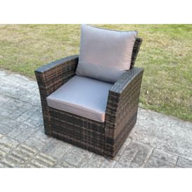 High Back Rattan Arm Chair Patio Outdoor Garden Furniture with Cushion - thumbnail 1