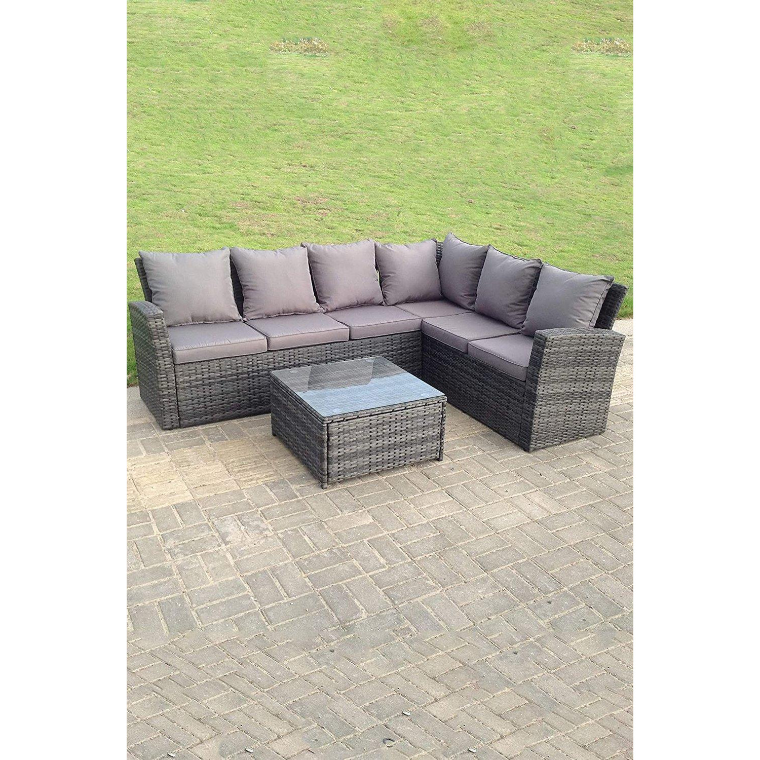 High back mixed outdoor corner rattan sofa set square coffee table - image 1