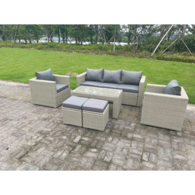 Wicker Rattan Garden Furniture Sofa Sets Outdoor Patio Coffee Table With Stools Light Grey - thumbnail 1