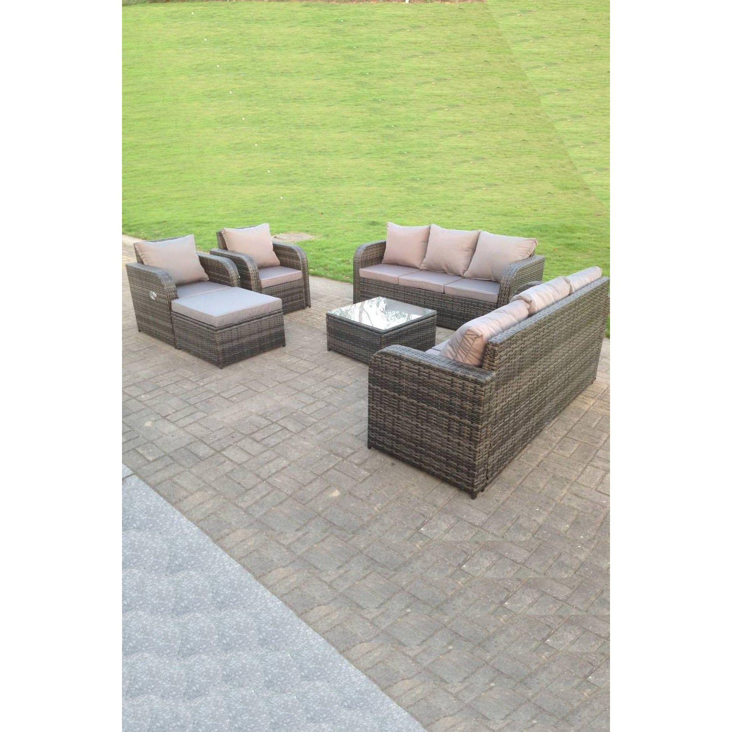 Wicker Garden Furniture Set Lounge Sofa Reclining Chair Outdoor Big Footstools  9 Seater - image 1