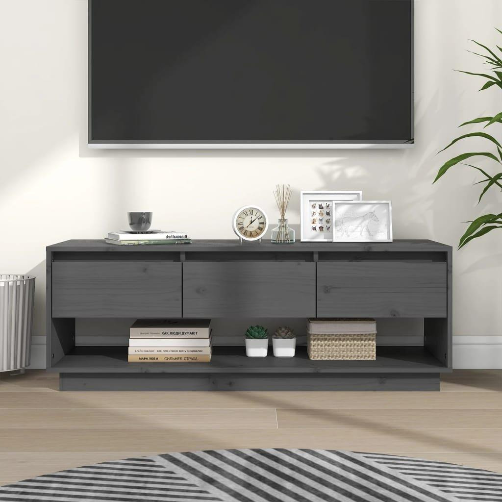 TV Cabinet Grey 110.5x34x40 cm Solid Wood Pine - image 1