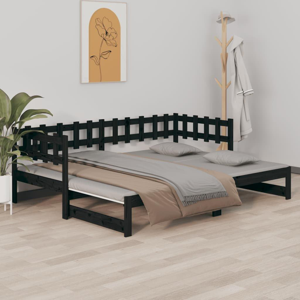 Pull-out Day Bed Black 2x(80x200) cm Solid Wood Pine - image 1