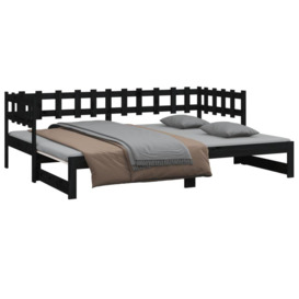 Pull-out Day Bed Black 2x(80x200) cm Solid Wood Pine - thumbnail 3