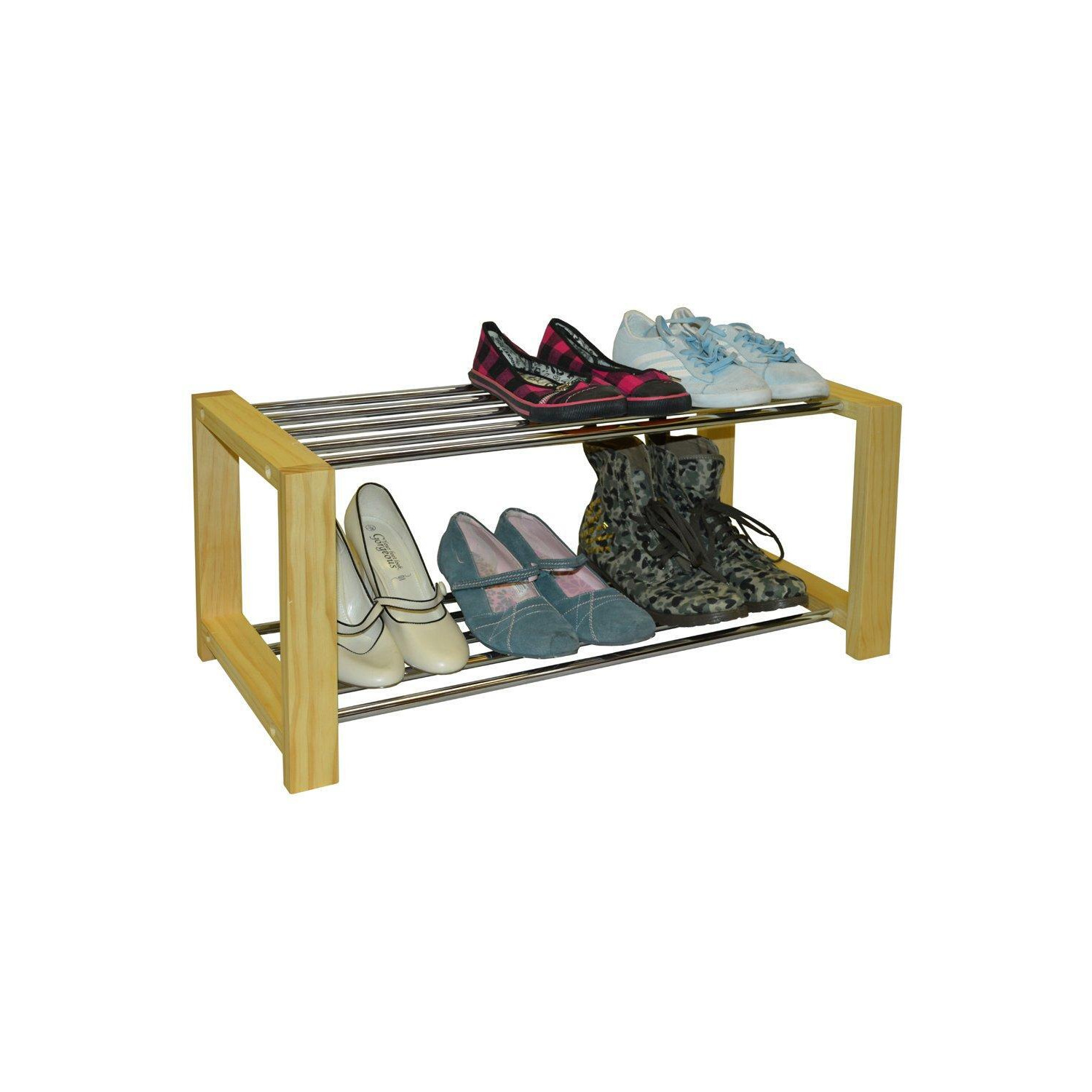 'Sleek' - Solid Pine 6 Pair Shoe Storage Organiser Rack - Natural - image 1